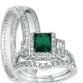 thumbnail image 1 of LaRaso & Co His Her Wedding Rings Emerald CZ Bridal Engagement Wedding Set Sterling Silver 7/12, 1 of 7