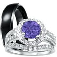 thumbnail image 1 of LaRaso & Co His Hers Wedding Rings Purple CZ Black Silver Wedding Engagement Couples Rings Set 10/11, 1 of 6