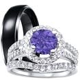 thumbnail image 1 of LaRaso & Co His Hers Wedding Rings Purple CZ Black Silver Wedding Engagement Couples Rings Set 10/12, 1 of 6