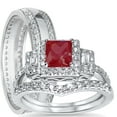 thumbnail image 1 of LaRaso & Co His Her Red Silver Wedding Ring Set Ruby CZ Engagement Wedding Ring Set 12/11, 1 of 7