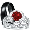 thumbnail image 1 of LaRaso & Co His Hers Wedding Rings Ruby Red CZ Black Silver Wedding Engagement Couples Rings Set 6/13, 1 of 7