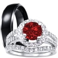 thumbnail image 1 of LaRaso & Co His Hers Wedding Rings Ruby Red CZ Black Silver Wedding Engagement Couples Rings Set 8/13, 1 of 7