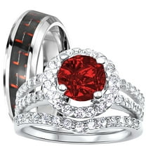 LaRaso & Co His Hers Wedding Rings Ruby Red CZ July Birthstone Wedding Engagement Couples Rings Set 5/9