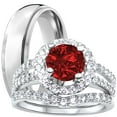 thumbnail image 1 of LaRaso & Co His Hers Wedding Rings Ruby Red CZ Silver Titanium Wedding Engagement Couples Rings Set 10/9, 1 of 7