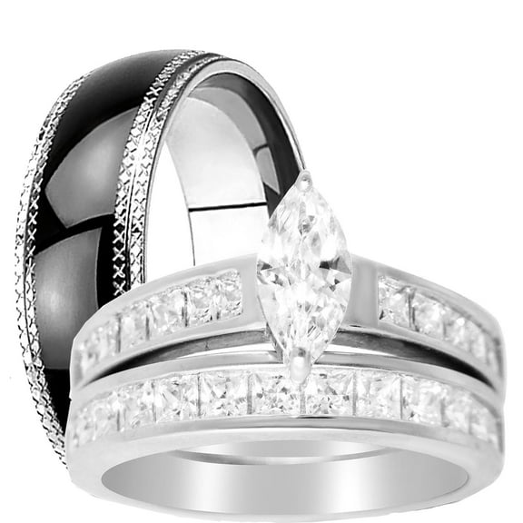 His Hers Wedding Rings Set Cheap Matching Wedding Bands for Him Size 8 and Her Size 7