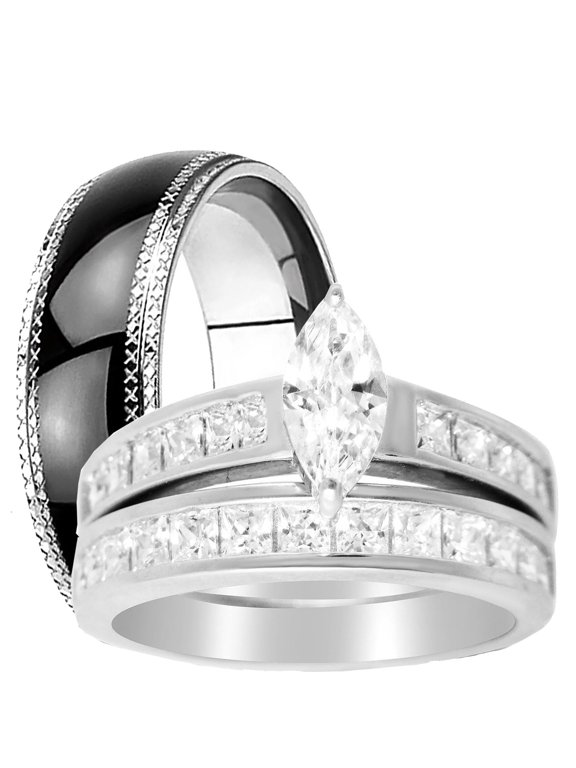 His Hers Wedding Rings Set Cheap Matching Wedding Bands for Him Size 8 and Her Size 7