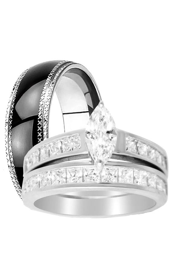 His Hers Wedding Rings Set Cheap Matching Wedding Bands for Him Size 8 and Her Size 7