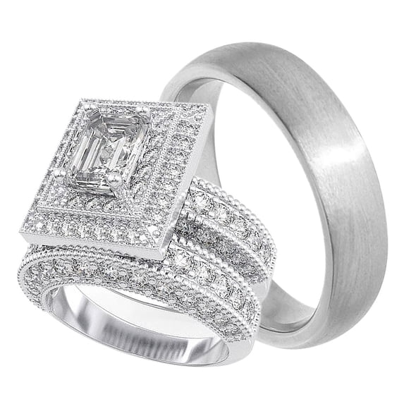 His Hers Wedding Rings Set Matching Bands for Him Her (6/15)