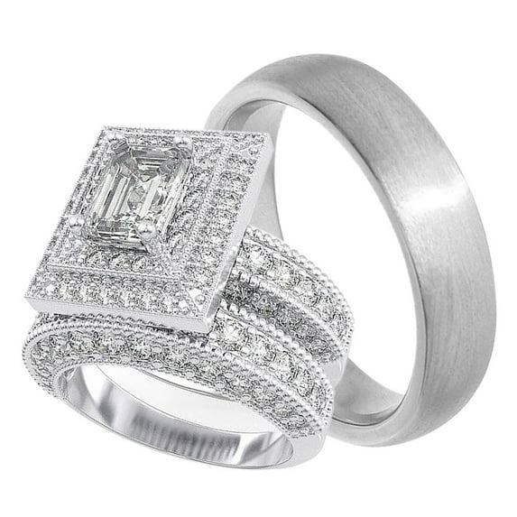 His Hers Wedding Rings Set Matching Bands for Him Her (7/15)