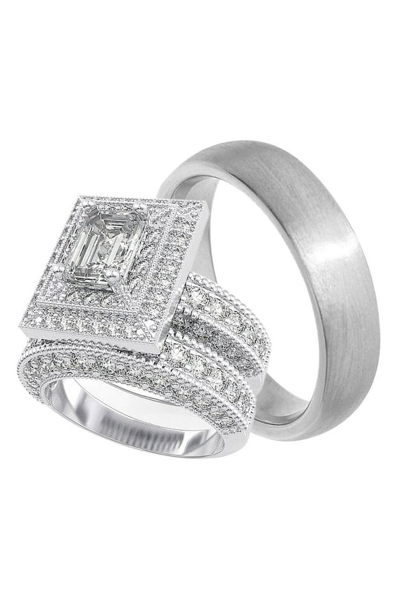 His Hers Wedding Rings Set Matching Bands for Him Her (7/8)