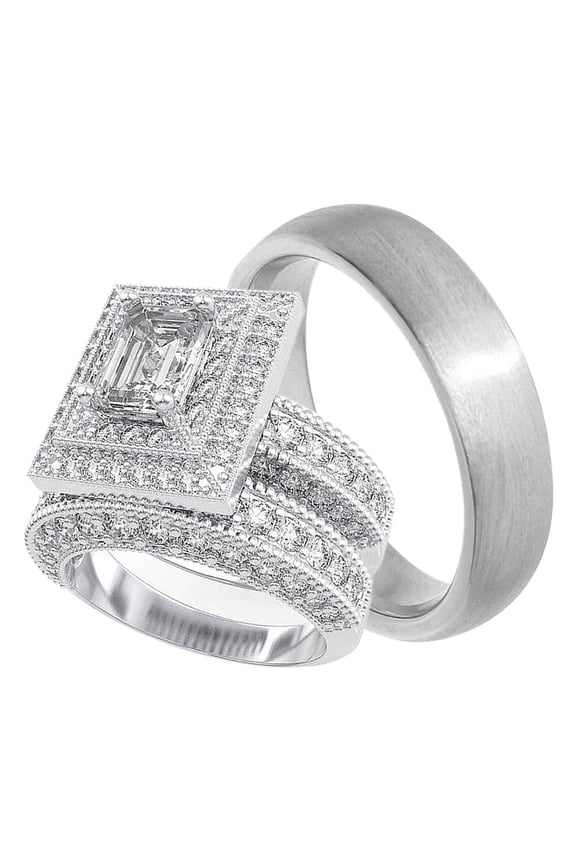 His Hers Wedding Rings Set Matching Bands for Him Her (8/14)