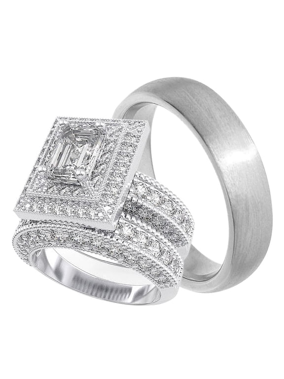 His Hers Wedding Rings Set Matching Bands for Him Her (8/15)