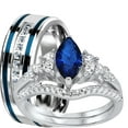 thumbnail image 1 of LaRaso & Co His Hers Wedding Rings Set Silver Steel Sapphire Blue Engagement Couples TRIO Rings 8/9, 1 of 6