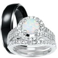 thumbnail image 1 of LaRaso & Co His Hers Wedding Rings White Opal Black Silver Wedding Engagement Couples Rings Set 8/9, 1 of 6