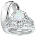thumbnail image 1 of LaRaso & Co His Hers Wedding Rings White Opal Silver Titanium Wedding Engagement Couples Rings Set 8/8, 1 of 6