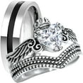 thumbnail image 1 of LaRaso & Co His Her Wedding Ring Set 3 Piece TRIO Matching Couples Rings Sterling Silver Steel 10 13, 1 of 6