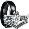 thumbnail image 1 of LaRaso & Co His Her Wedding Set 3 Piece TRIO Matching Couples Rings Sterling Silver Titanium 8 9, 1 of 6