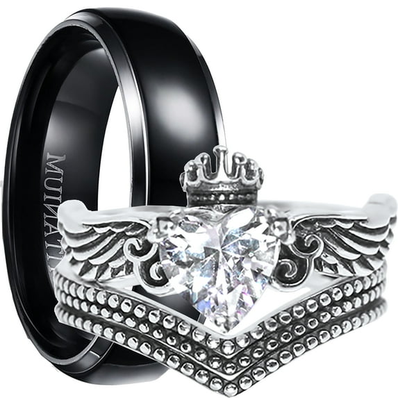 LaRaso & Co His Her Wedding Set 3 Piece TRIO Matching Couples Rings Sterling Silver Titanium 8 9
