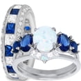 thumbnail image 1 of LaRaso & Co His Hers Wedding Set 3 Piece TRIO Opal Blue Sapphire CZ Couples Rings Bride Groom 10/14, 1 of 6