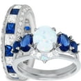 thumbnail image 1 of LaRaso & Co His Hers Wedding Set 3 Piece TRIO Opal Blue Sapphire CZ Couples Rings Bride Groom 5/11, 1 of 6