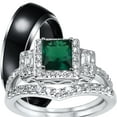 thumbnail image 1 of LaRaso & Co His Hers Wedding Set Emerald Green CZ Engagement Ring Bridal for Women 10 Men 10, 1 of 6