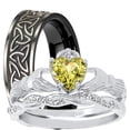thumbnail image 1 of LaRaso & Co Green Black His Her Wedding Rings Celtic Claddagh Bridal Couples Engagement Rings Sizes 6 12, 1 of 6
