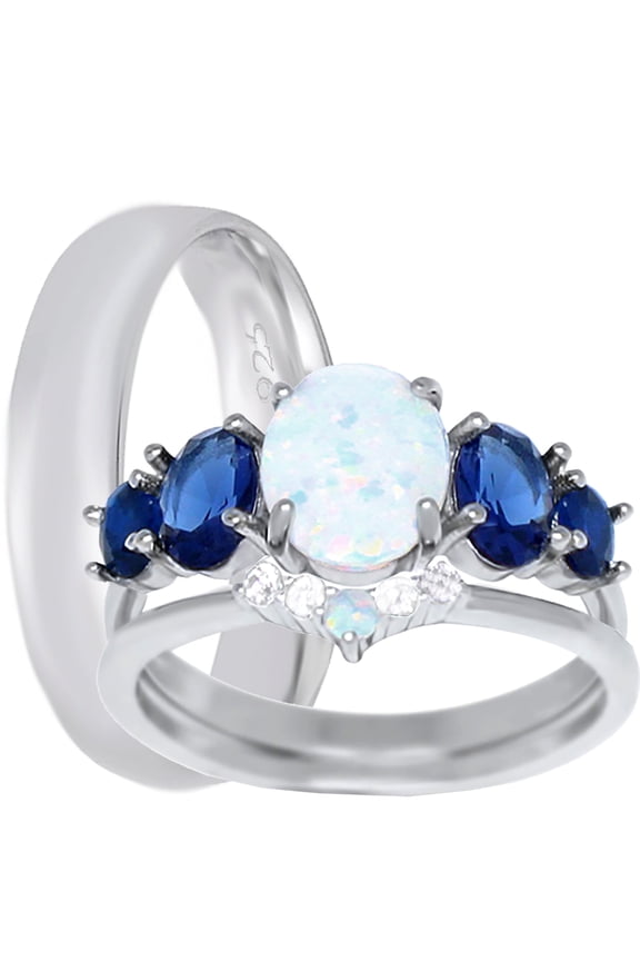 His Hers Wedding Set His Her Silver Wedding Rings Bridal Engagement Set Him Her 10/8