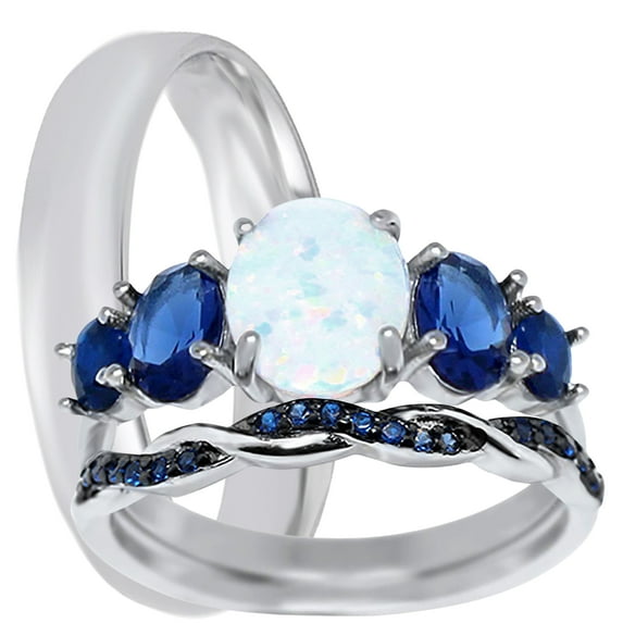 LaRaso & Co His Hers Wedding Set His Her Silver Wedding Rings Bridal Engagement Set Him Her 8/15