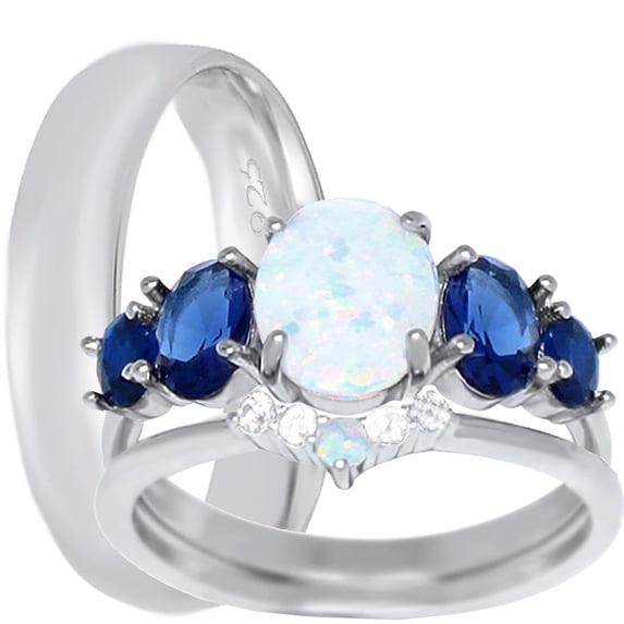 LaRaso & Co His Hers Wedding Set His Her Silver Wedding Rings Bridal Engagement Set Him Her 8/8