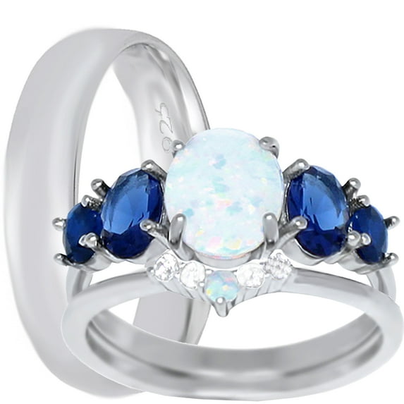 LaRaso & Co His Hers Wedding Set His Her Silver Wedding Rings Bridal Engagement Set Him Her 9/14