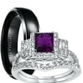 thumbnail image 1 of His Hers Wedding Set Purple Amethyst CZ Engagement Ring Bridal Bands for Women Size 11 Men Size 10, 1 of 6
