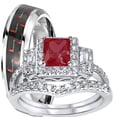 thumbnail image 1 of LaRaso & Co His Her Red Black Wedding Set Ruby CZ Engagement Wedding Set for Women 11 Men 12, 1 of 6