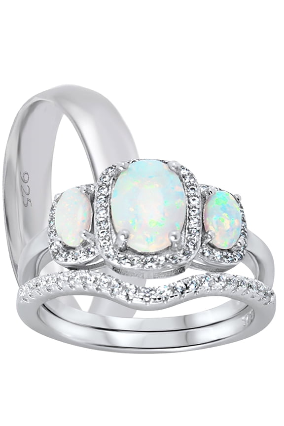His Hers Wedding Set TRIO 3 Piece Matching Couples Rings Bridal Engagement Bands Set Him Her 10/13