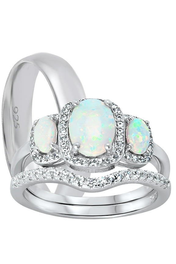 His Hers Wedding Set TRIO 3 Piece Matching Couples Rings Bridal Engagement Bands Set Him Her 5/10