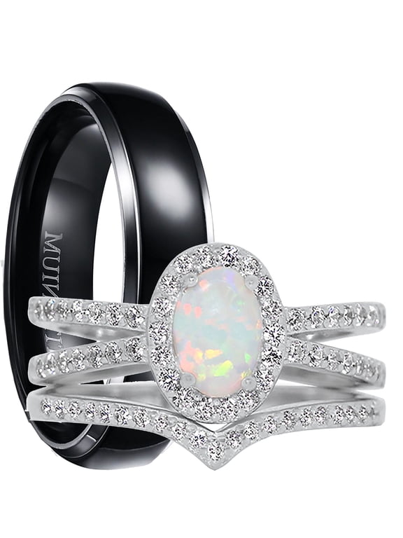 Vintage His Her Wedding Ring Set TRIO Couples Engagement Bridal Ring Set 5/9