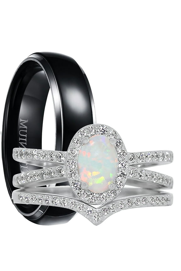 Vintage His Her Wedding Ring Set TRIO Couples Engagement Bridal Ring Set 5/9