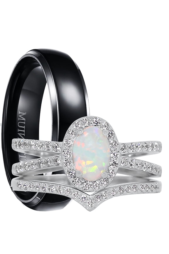 Vintage His Her Wedding Ring Set TRIO Couples Engagement Bridal Ring Set 6/10