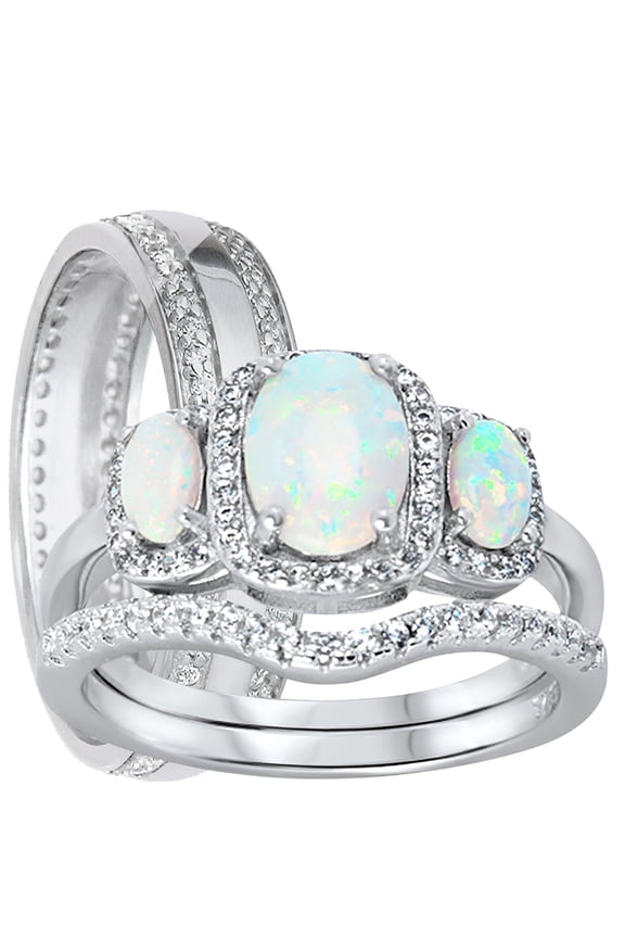 His Hers Wedding Set TRIO 3 Piece Matching Couples Rings Bridal Engagement Bands Set Him Her 7/8