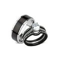thumbnail image 1 of His Hers Women and Men 4 Piece Wedding Engagement Ring Set Black Stainless Steel Band, 1 of 6