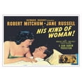 thumbnail image 1 of His Kind of Woman - Starring Robert Mitchum and Jane Russell - Vintage Film Noir Movie Poster by Mario Zamaparelli c.1951 - Master Art Print (Unframed) 12in x 18in, 1 of 4