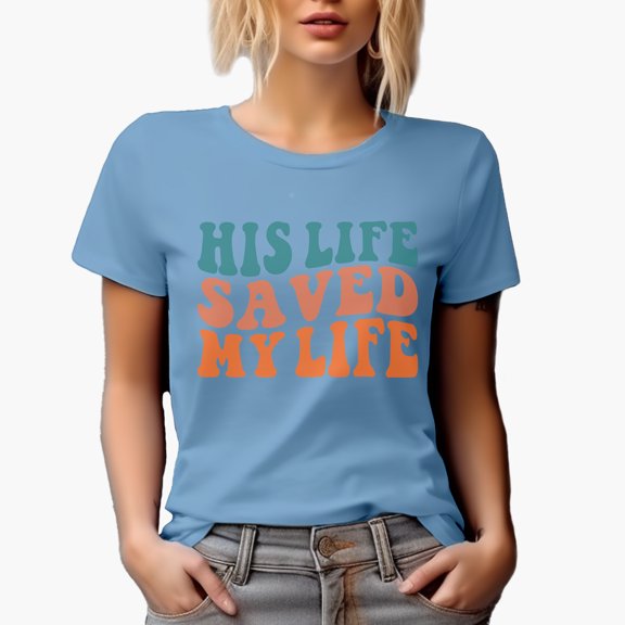 His Life Saved My Life, Quote About Salvation Through Jesus, Groovy Retro Wavy Text Merch Gift, Baby Blue T-Shirt, 3XL