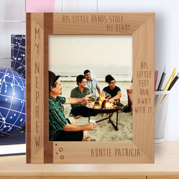His Little Hands Stole My Heart Personalized Wooden Frame 8" x 10" Brown (Vertical)
