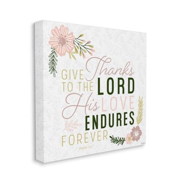 His Love Endures Forever Phrase Plant Pattern Faith Design Religious Gallery-Wrapped Canvas Print Wall Art, 17x17