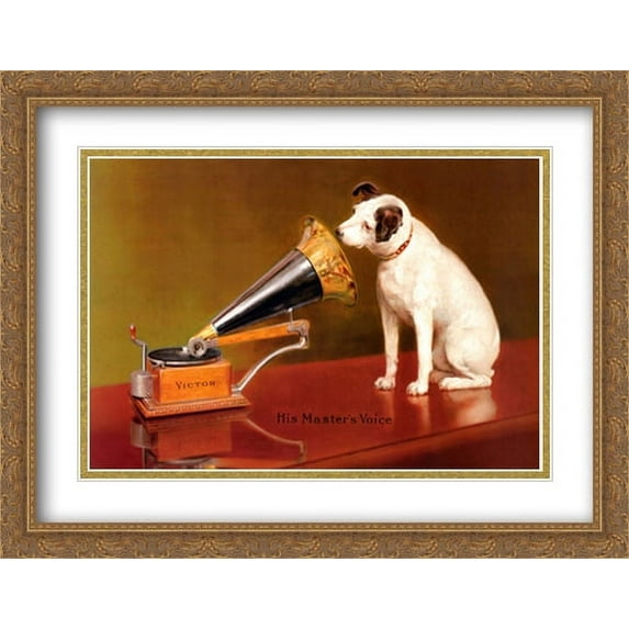His Master's Voice 2x Matted 40x28 Large Gold Ornate Framed Art Print