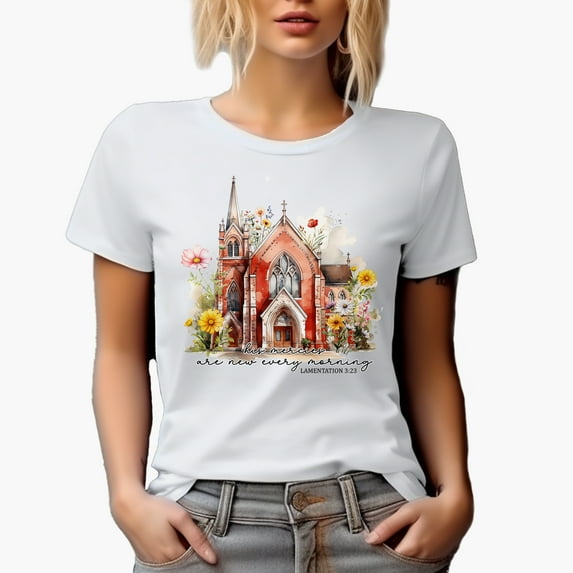 His Mercies Are New Every Morning Lamentations 3 23, Vintage Church & Flowers Art Merch Gift, White T-Shirt, Small