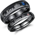 thumbnail image 1 of His Queen Her King -2pcs Wedding Engagement Band Stainless Steel Black Couple Rings for Him and Her Matching Set, 1 of 7