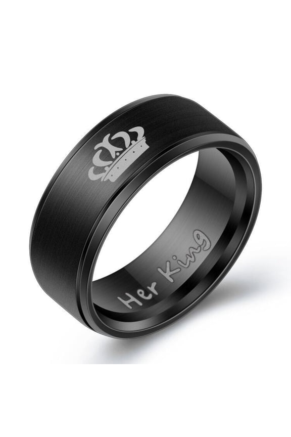 His Queen Her King Titanium Steel Couple Rings, Matching Set, European and American Style, Geometric Shape, Metal Geometry Elements, Festival Gift