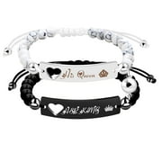 His Queen and Her King Bracelet Set Handmade Braided Rope Magnetic Couples Bracelets Long Distance Gifts for Boyfriend and Girlfriend