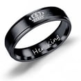 thumbnail image 1 of His Queen and Her King Couple Rings Stainless Steel Promise Rings for Him and Her Matching Anniversary Bands 6mm Width Black and Silver, 1 of 3