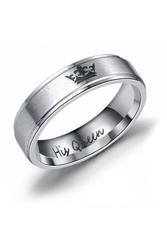 His Queen and Her King Couple Rings Stainless Steel Promise Rings for Him and Her Matching Anniversary Bands 6mm Width Black and Silver